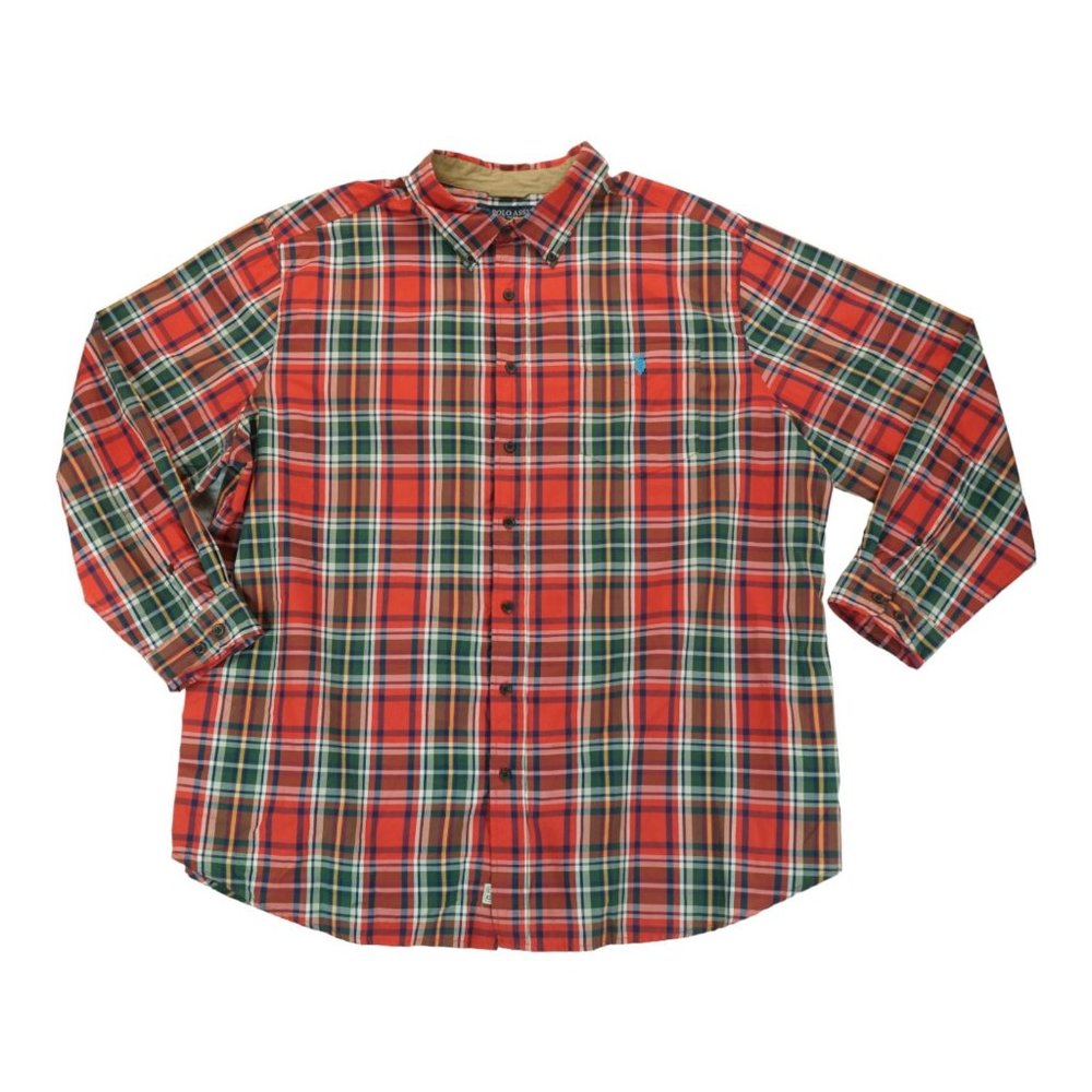 US Polo Assn Men's Shirt 2XL Red Blue Plaid Button Long Sleeve Cotton Polyester